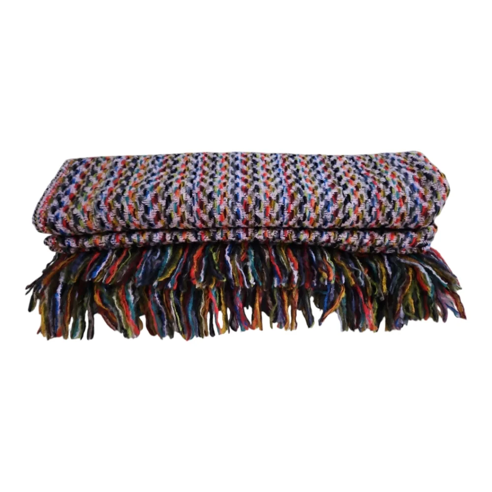 Decorative Throw Multicolor with Fringe; Made in Italy;NWOT; Wool/ Nylon/Acrylic - Picture 2 of 3